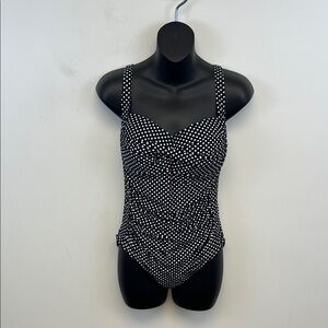 NipTuck Swim Black White Polka Dot One Piece Swimsuit Size 8